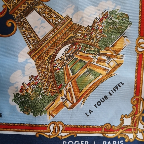 Paris Themed Silk Scarf Roger L. Paris Elegant Souvenir Paris Landmarks 20 x 20 - Picture 8 of 12